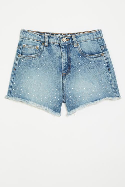 Denim short with studs - denim