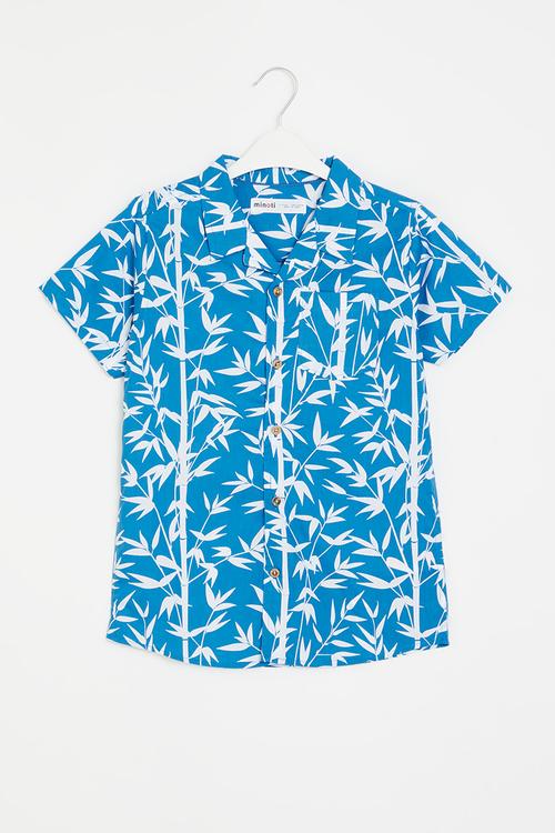 Printed poplin shirt - blue