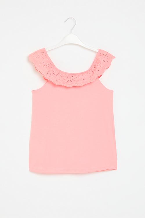 Mixed fabric top - coral