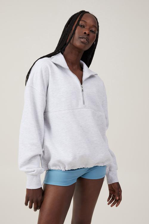 Plush Rib Half Zip Jumper - Cloudy Grey Marle