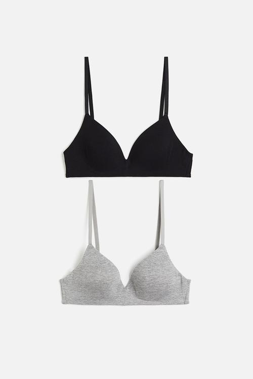 2-Pack padded non-wired cotton bras - black & grey