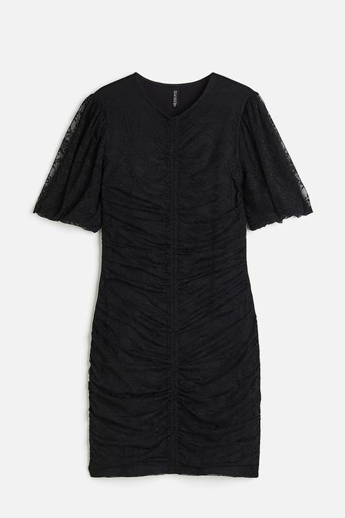 Gathered bodycon dress - black