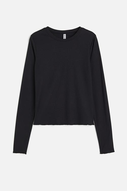 Sheer ribbed top - black