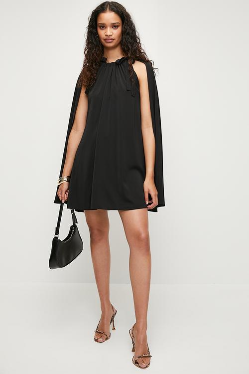 Cape sleeve mini dress - black