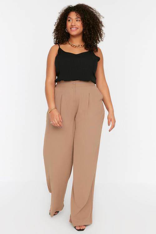 Plus mink high waist pleated woven trousers - mink