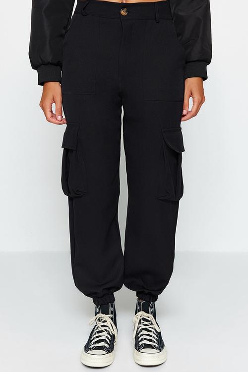 Woven Cargo Trousers With Pocket - Schwarz