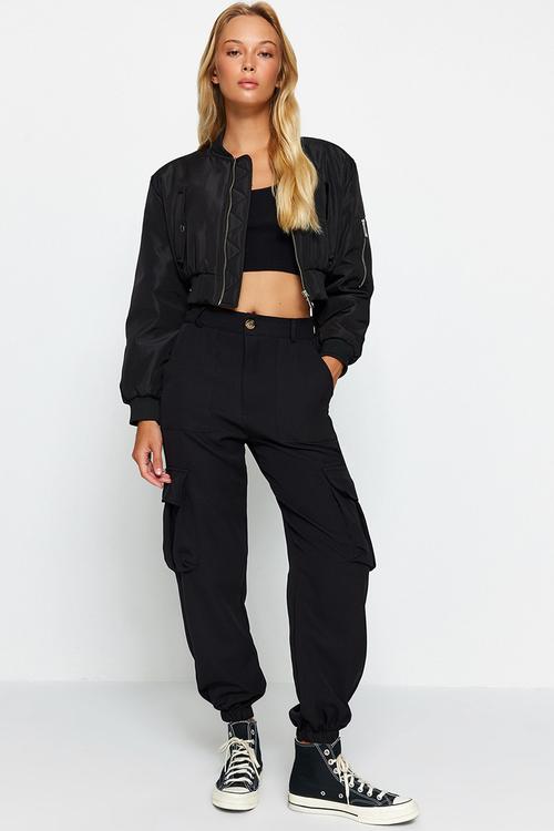 Woven Cargo Trousers With Pocket - Schwarz