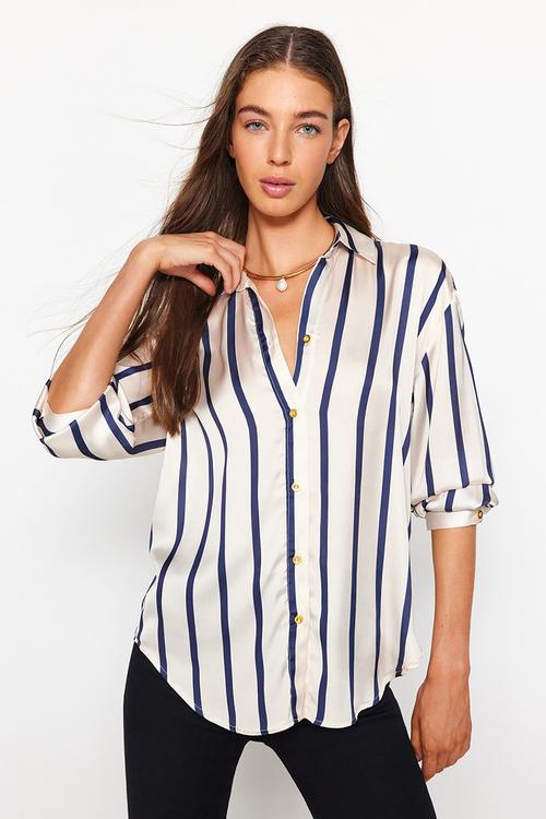 Striped satin shirt - ecru