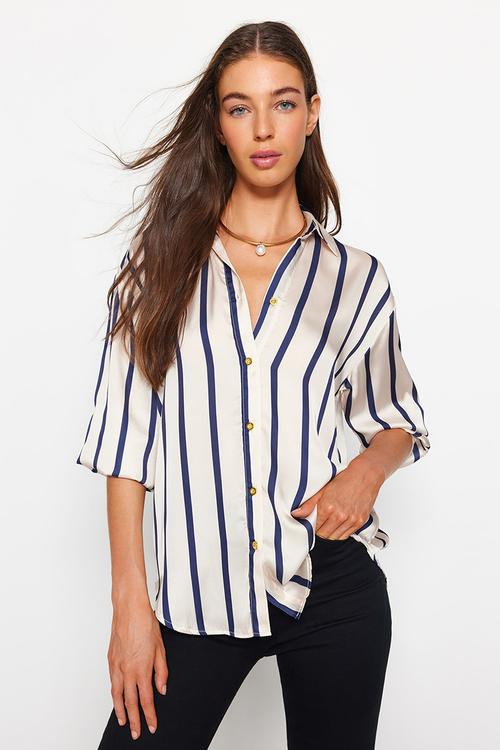 Striped satin shirt - ecru