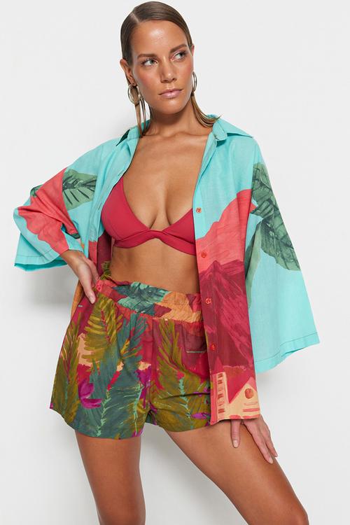 Scenery patterned cotton shirt - multicolored