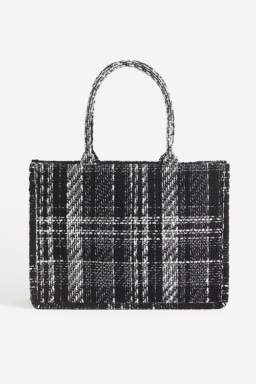 Textured-weave shopper - black & checked