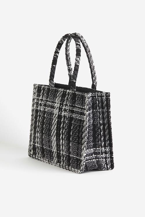 Textured-weave shopper - black & checked
