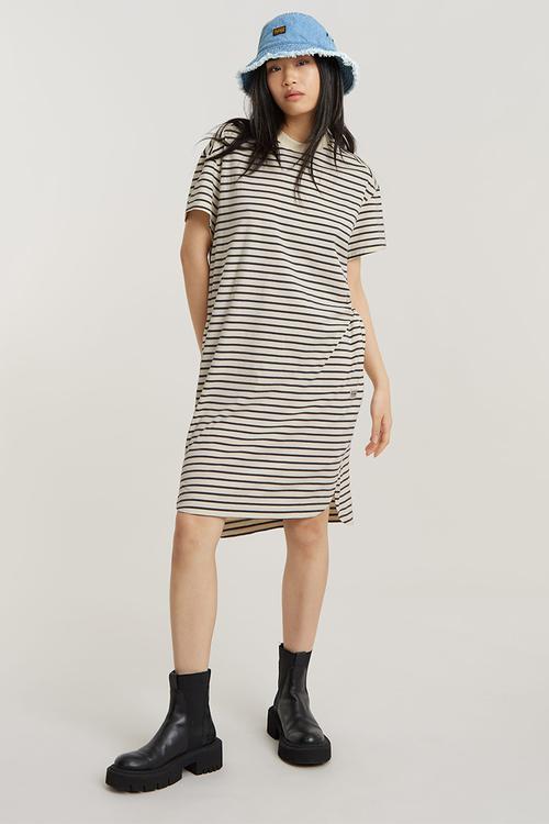 Striped Loose T-Shirt Dress Wmn - Antique White/Petrol Stripe