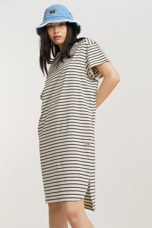 Striped Loose T-Shirt Dress Wmn - Antique White/Petrol Stripe