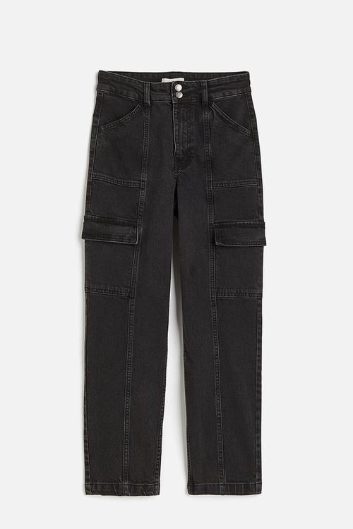 Denim cargo trousers - black