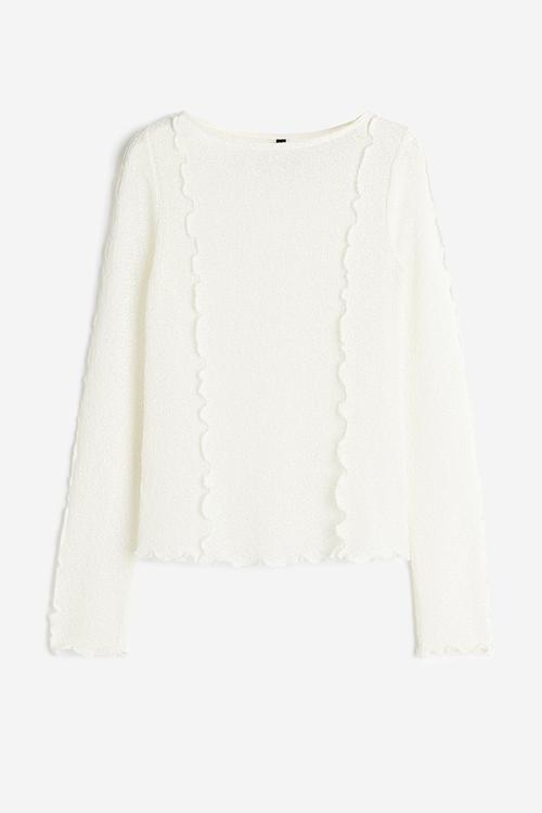 Overlock-detail knitted top - white