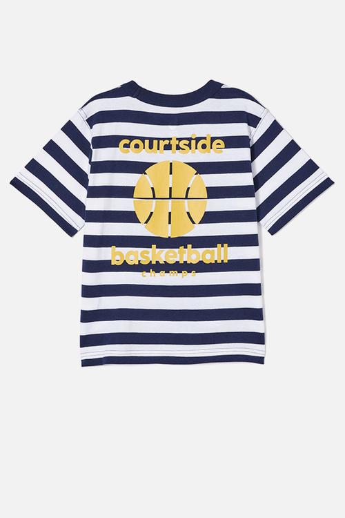 Jonny short sleeve print tee - in the navy/white stripe basketball champs