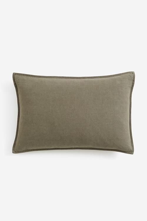 Linen-blend cushion cover - green