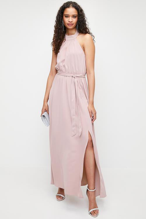 Soft waisted halter maxi dress - violet