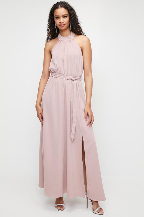 Soft waisted halter maxi dress - violet