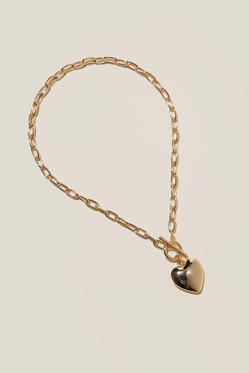 Mid chain necklace-gold chunky chain heart pendant