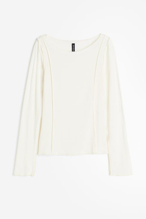 Flatlock-seam long-sleeved top - cream