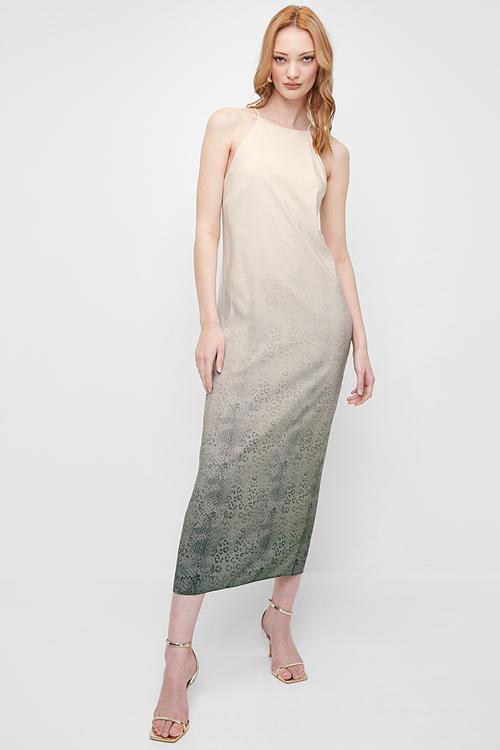 Halter midi slip dress - icey leopard ombre