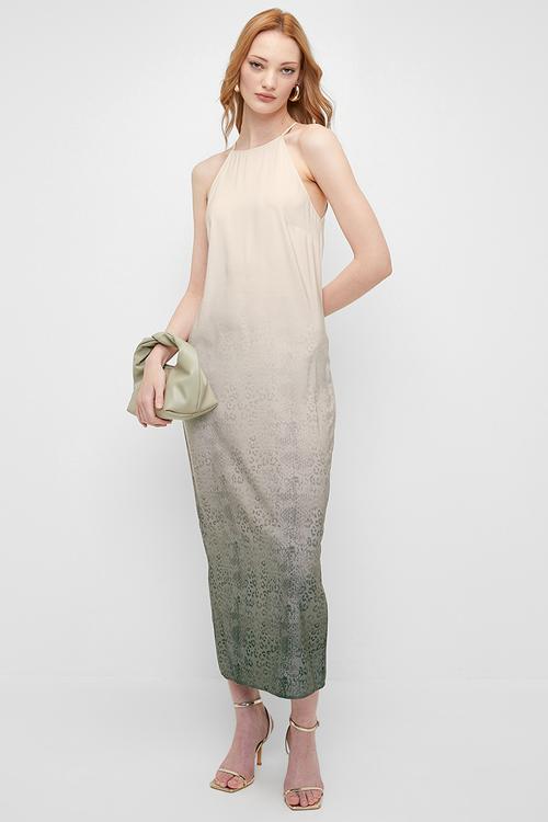 Halter midi slip dress - icey leopard ombre