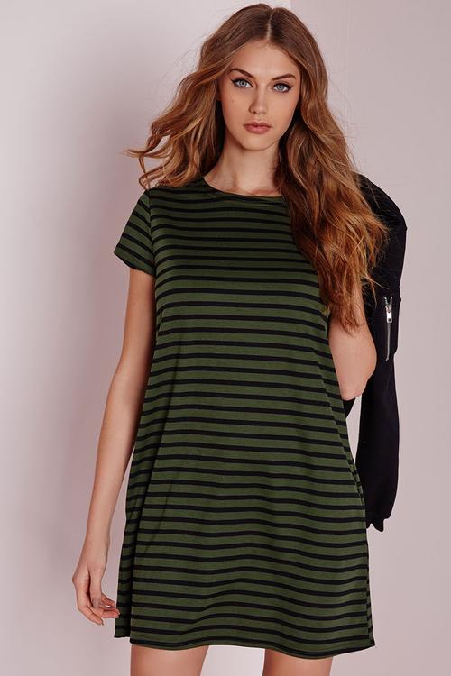Short sleeve stripe shift dress 