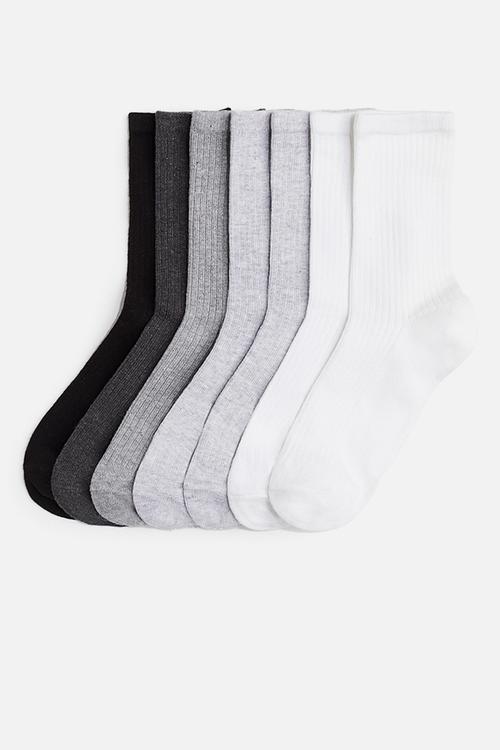 7 pack socks - white & grey marl