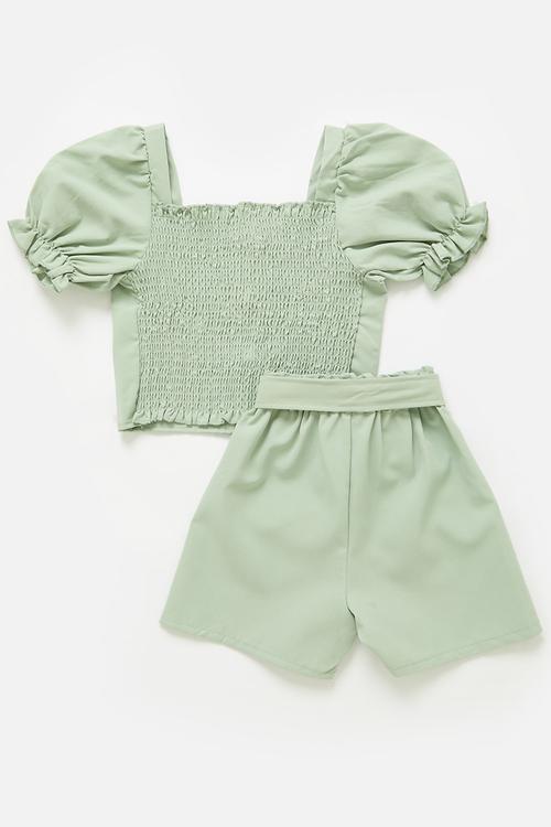 Puff sleeve & bottom set - green