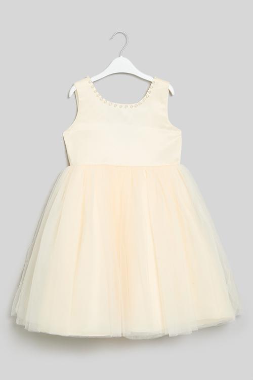 Bow décor mesh dress - cream