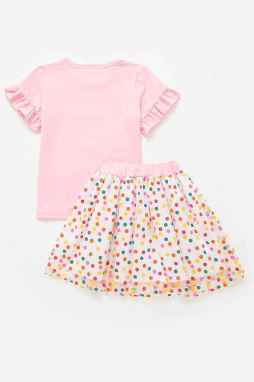 Printed tee & tulle skirt set - pink