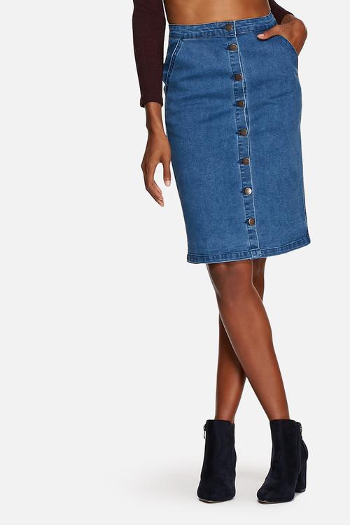 Denim Button Midi Skirt