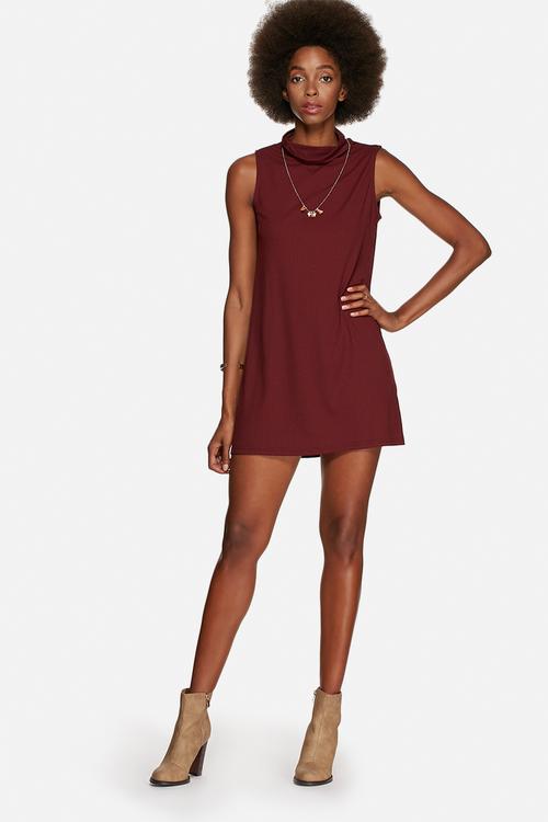 Funnel Neck Rib Dress
