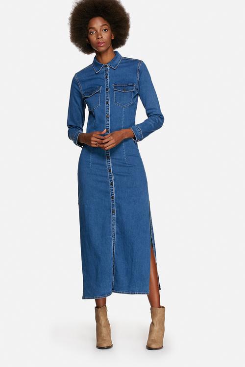 Long Denim Button Dress