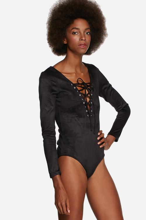 Faux suede bodysuit