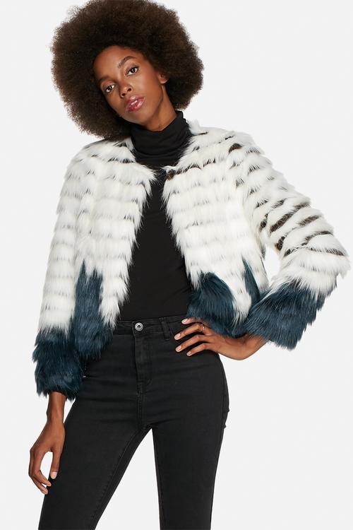 Two Tone Faux Fur Short Jacket
