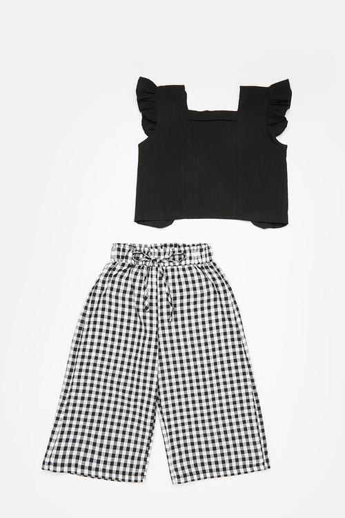 Back tie & pants set - black & white