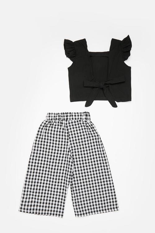 Back tie & pants set - black & white