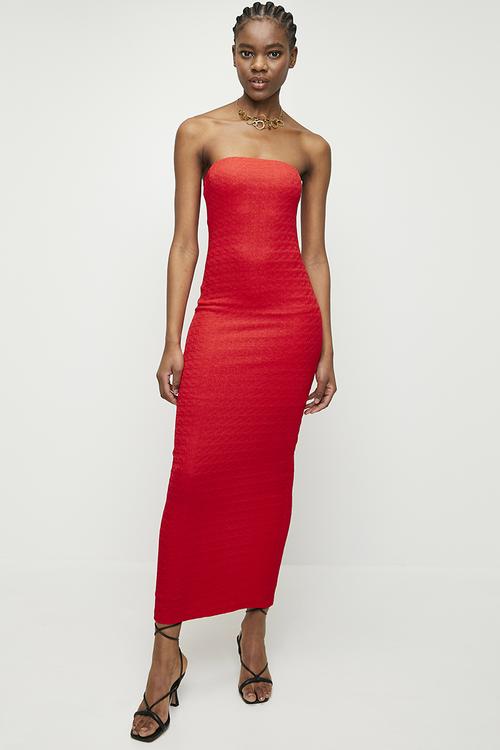 Texture bandeau midi dress - tomato red