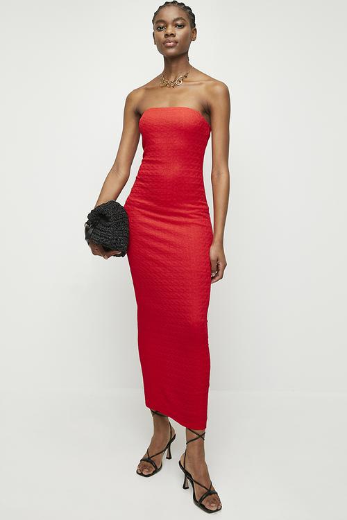 Texture bandeau midi dress - tomato red