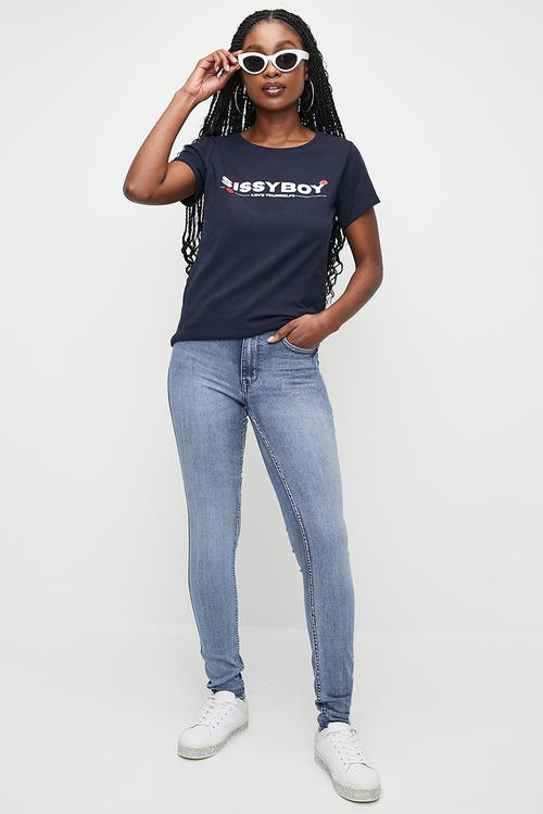 Mila-Rose: Mid -Waist Skinny With Back Pocket Embroidery - Light Vint