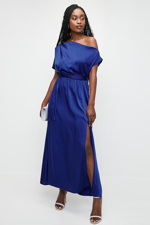 Slash neck maxi dress - medieval blue