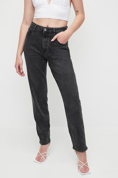 High Rise Mom Jean - Charcoal Grey Wash