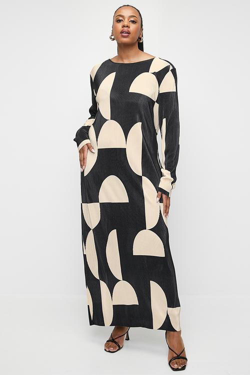 Plisse midi dress - cream & black 