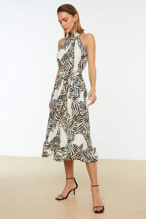 Belted A-line Midi Woven Dress - Camel