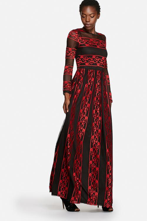 Embroidered Mesh Dress