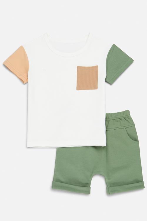Colour block tee and short set - multi
