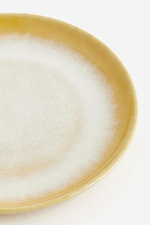 Stoneware side plate - yellow white